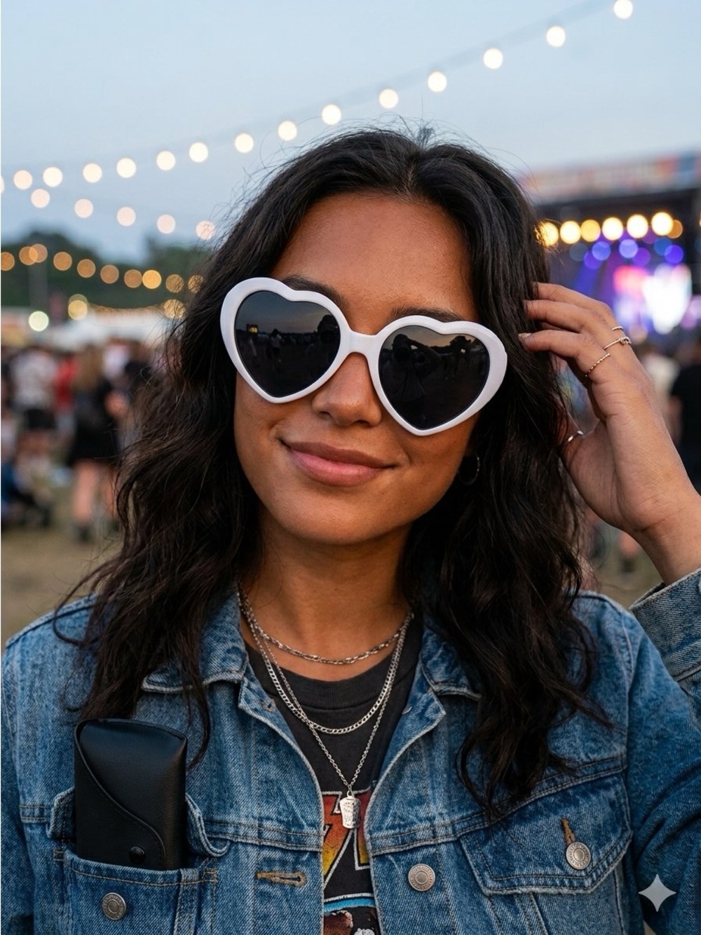 White Heart Diffraction Glasses Rave Festival Eyewear with Case